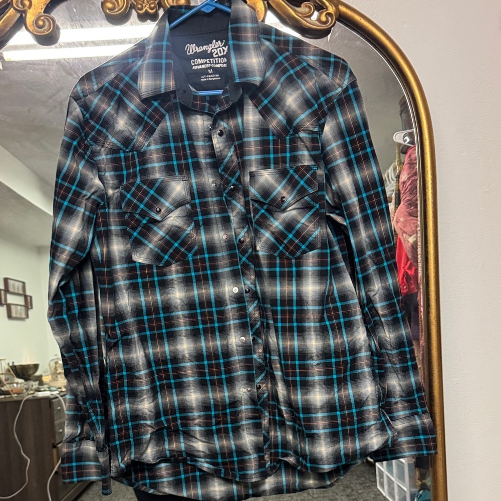 Wrangler Blue and Black Plaid Shirt